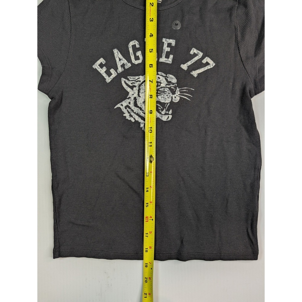 American Eagle Grey Ribbed Graphic Baby Tee Eagle 77 Tiger Short‎ Sleeve Medium - Picture 8 of 10
